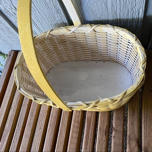 Vintage Yellow Basket Wood Wooden Easter Holiday Baby Shower Newborn Cottagecore - Picture 4 of 11